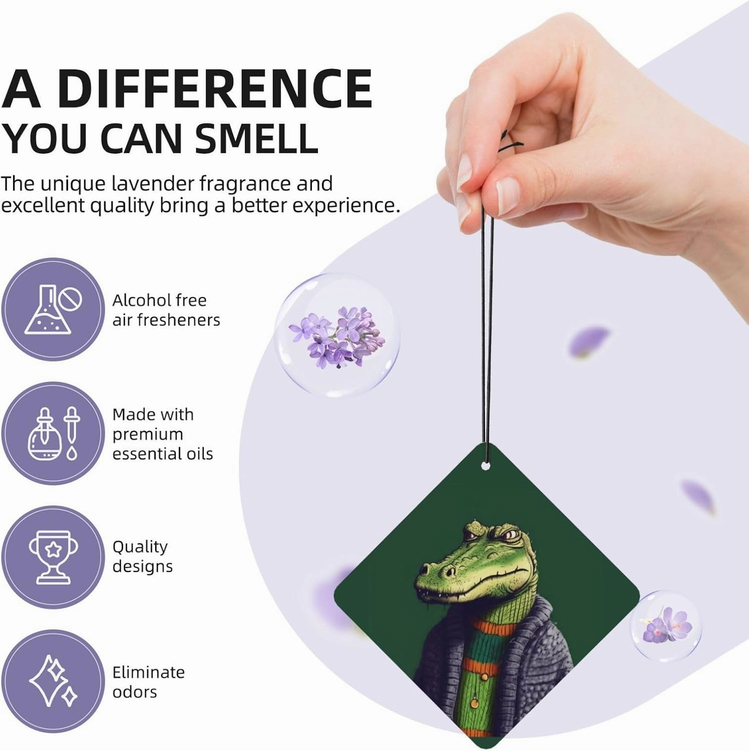 Crocodile in sweater Print Car Air Fresheners 4 Pcs Car Aromatherapy Tablets Hanging Air Freshener Wardrobe Pendant Fragrance Scented Cards for Rearview Mirror Bedroom Car Interior Decor