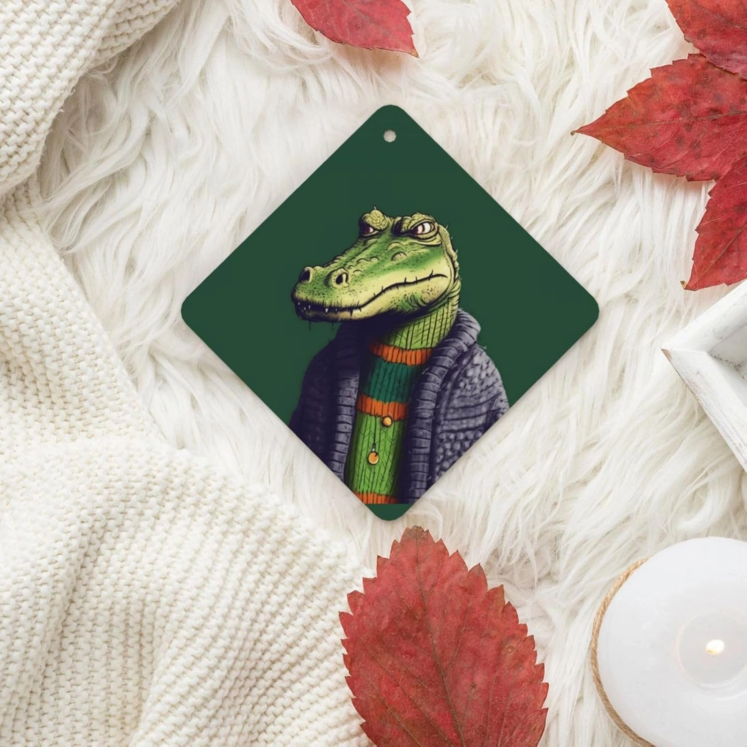 Crocodile in sweater Print Car Air Fresheners 4 Pcs Car Aromatherapy Tablets Hanging Air Freshener Wardrobe Pendant Fragrance Scented Cards for Rearview Mirror Bedroom Car Interior Decor