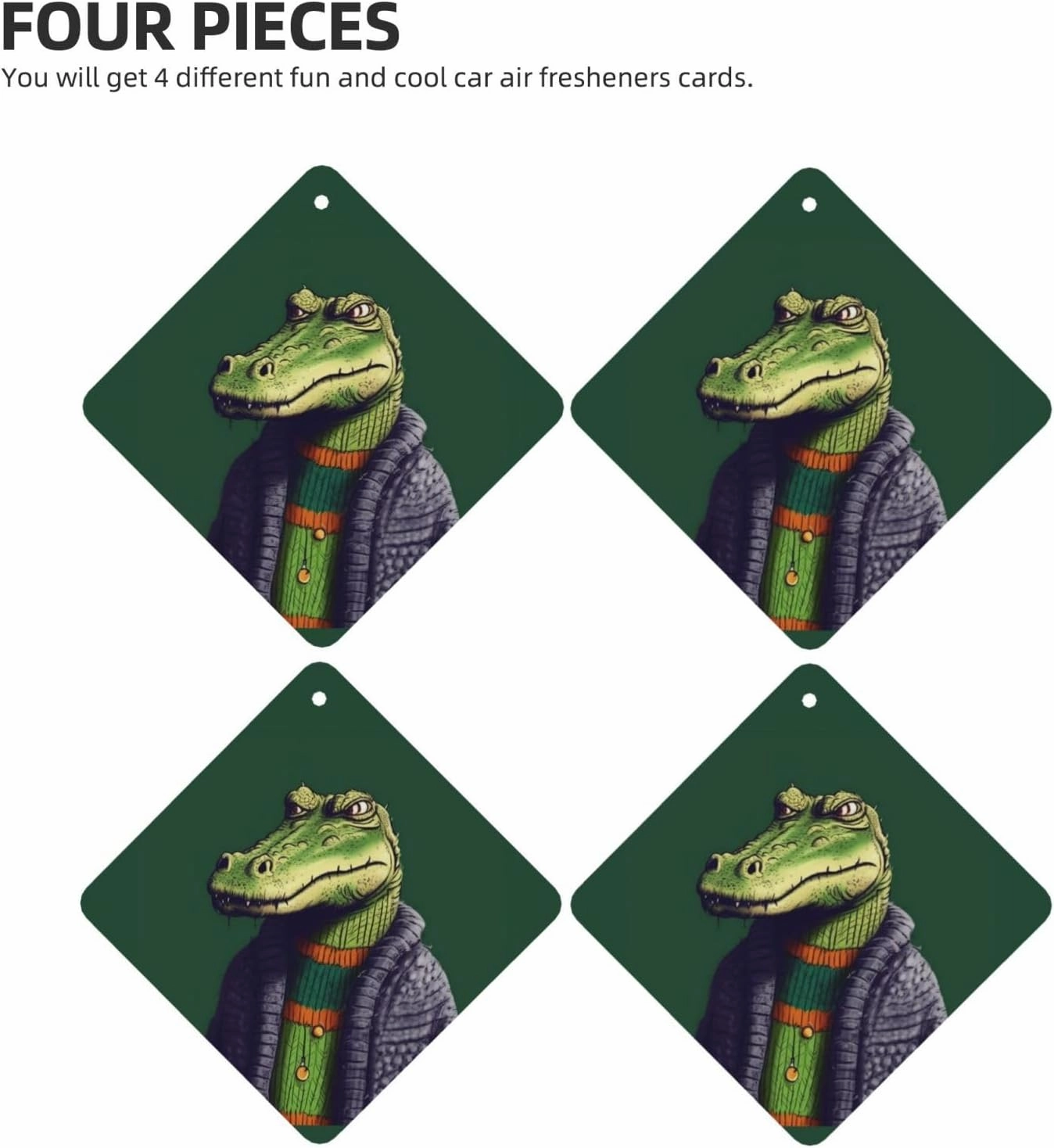 Crocodile in sweater Print Car Air Fresheners 4 Pcs Car Aromatherapy Tablets Hanging Air Freshener Wardrobe Pendant Fragrance Scented Cards for Rearview Mirror Bedroom Car Interior Decor