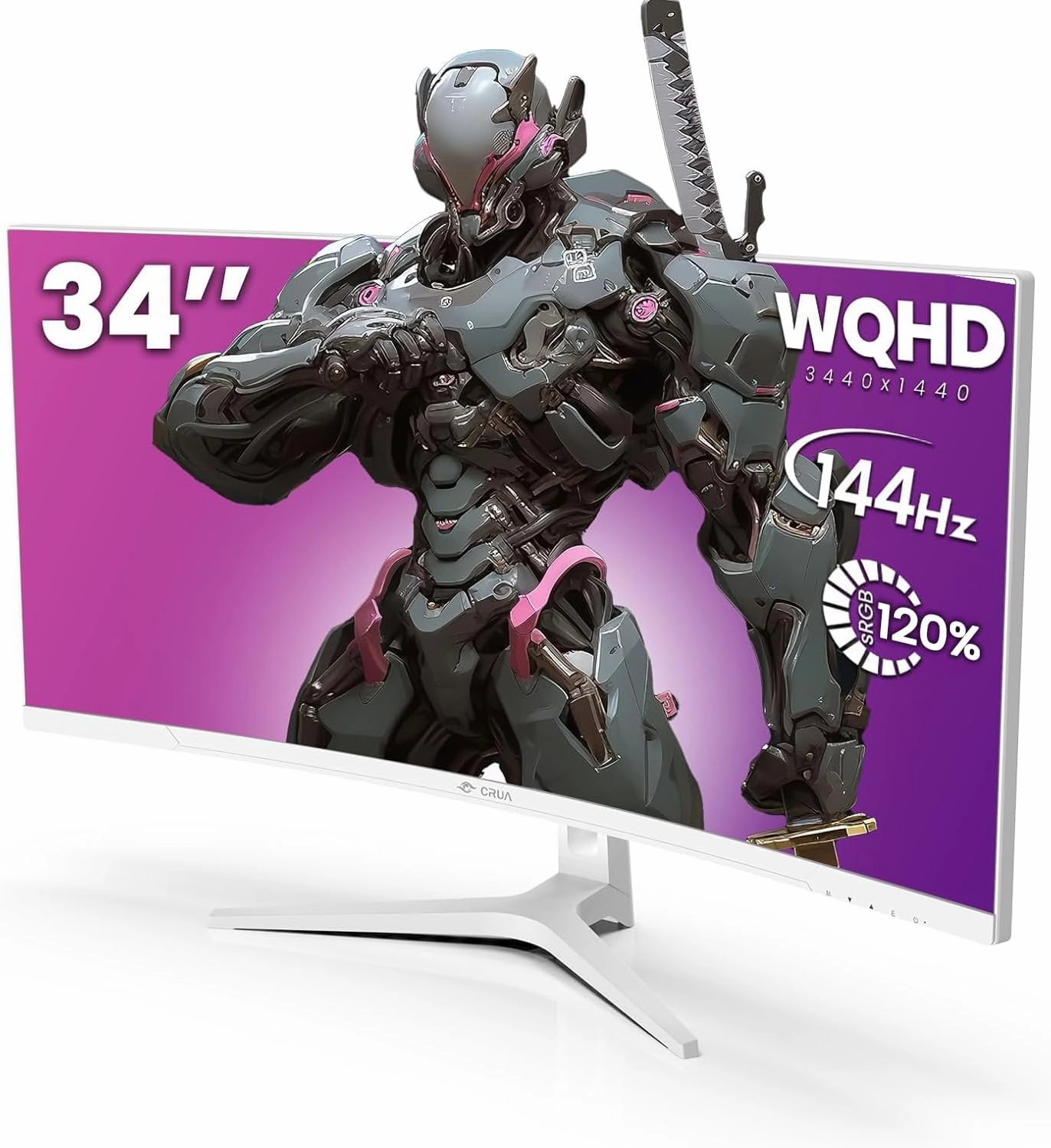 CRUA 34Inch White Gaming Monitor 144hz 21:9 1500R Ultra Wide Curved Monitor, WQHD 3440X1440P 120%sRGB VA Panel Computer Monitor Support Freesync, PIP/PBP, HDMI 2.0 & DP1.4, Wall Mount&Tilt Adjustable