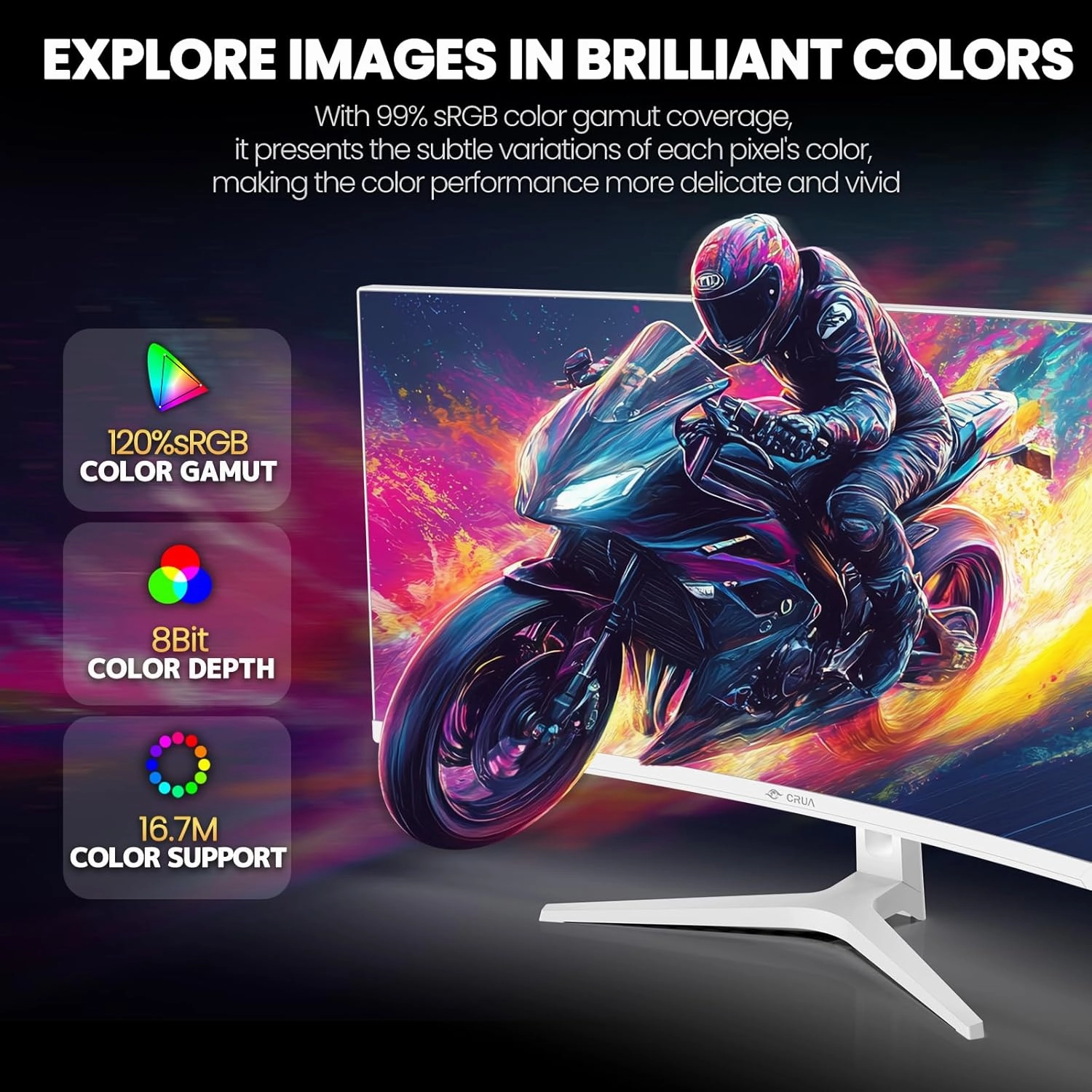 CRUA 34Inch White Gaming Monitor 144hz 21:9 1500R Ultra Wide Curved Monitor, WQHD 3440X1440P 120%sRGB VA Panel Computer Monitor Support Freesync, PIP/PBP, HDMI 2.0 & DP1.4, Wall Mount&Tilt Adjustable
