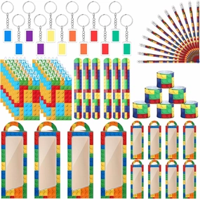 Ctosree 60 Pcs Building Block Birthday Party Favors for Kids Include Mini Notebook Pencils Keychains Gift Boxes Wristbands for Building Blocks Birthday Party Supplies