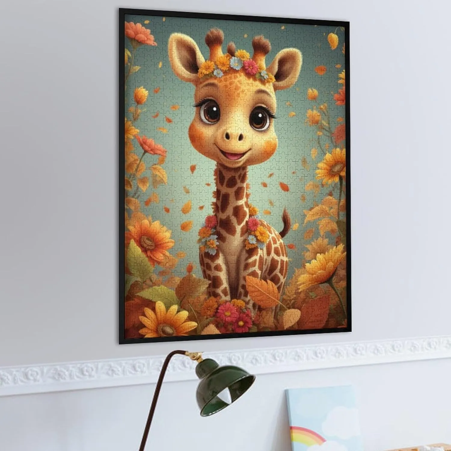 Cute Giraffe Fall Flower Cartoon Fantasy Jigsaw Puzzles for Adults 1000 Pieces Home Decor Birthday Party Gift Toy for Kids Boys Girls Seniors Gift for Women Men 29.5x19.7 Inch