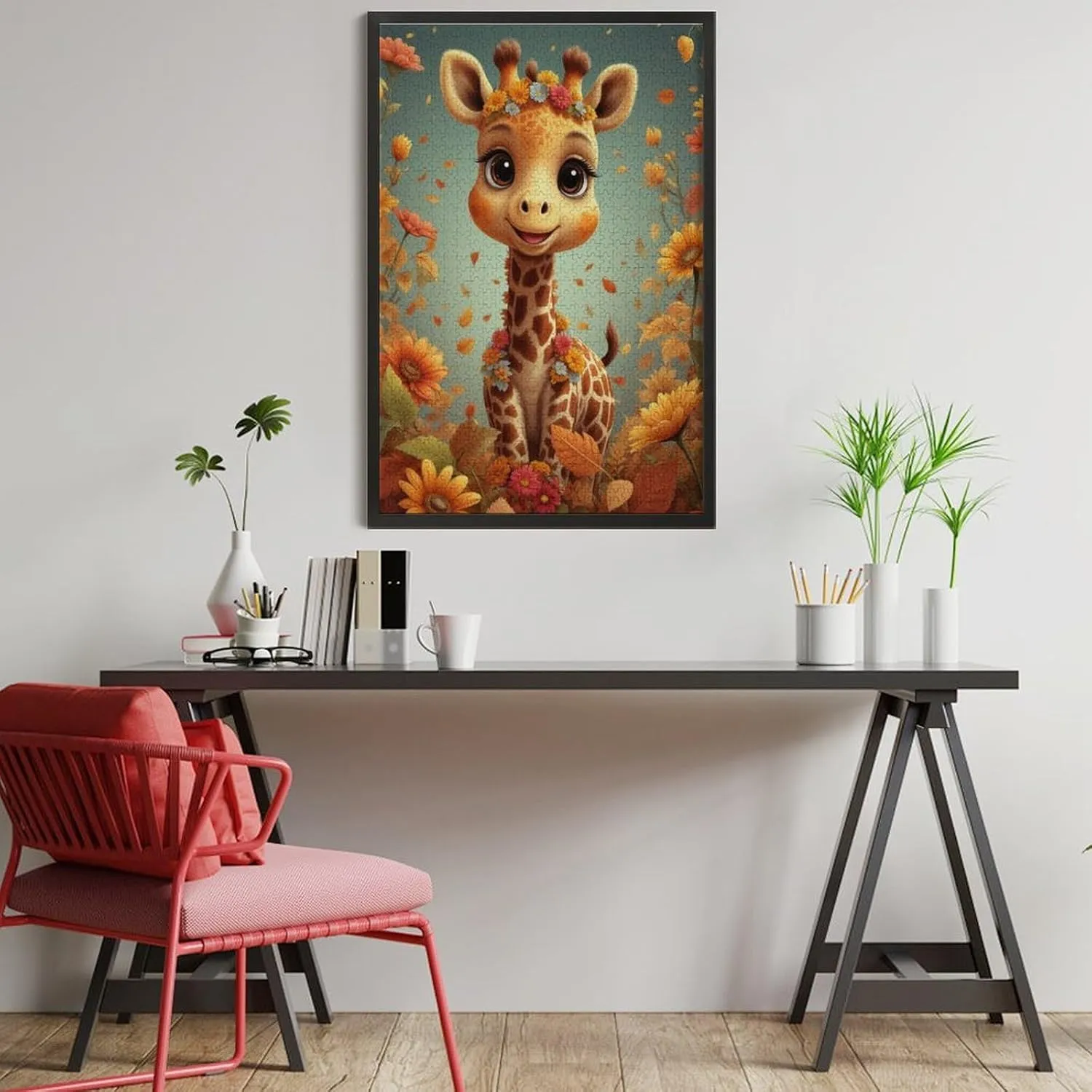 Cute Giraffe Fall Flower Cartoon Fantasy Jigsaw Puzzles for Adults 1000 Pieces Home Decor Birthday Party Gift Toy for Kids Boys Girls Seniors Gift for Women Men 29.5x19.7 Inch