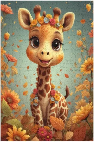 Cute Giraffe Fall Flower Cartoon Fantasy Jigsaw Puzzles for Adults 1000 Pieces Home Decor Birthday Party Gift Toy for Kids Boys Girls Seniors Gift for Women Men 29.5x19.7 Inch