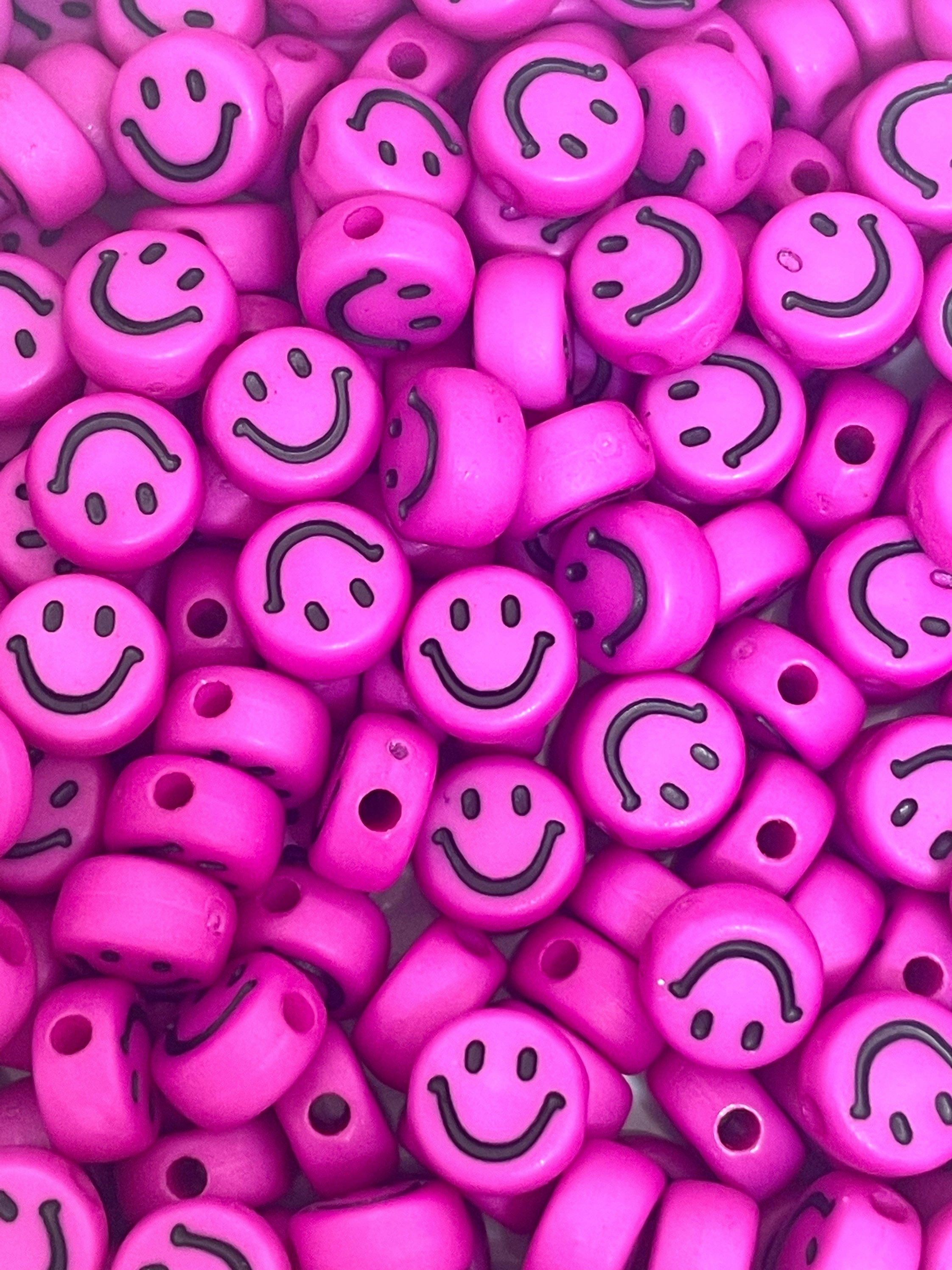 Cute Bright Pink Emoji Beads, Smiley Face Charm, Happy Face Beads for Jewelry Making, Necklace, Bracelet, Name Jewelry, SMOL Ring