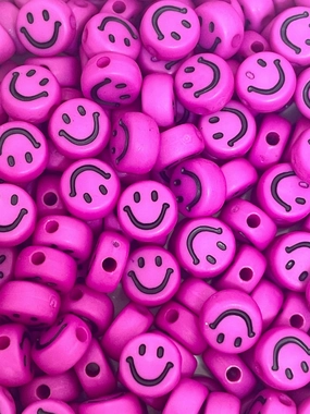 Cute Bright Pink Emoji Beads, Smiley Face Charm, Happy Face Beads for Jewelry Making, Necklace, Bracelet, Name Jewelry, SMOL Ring