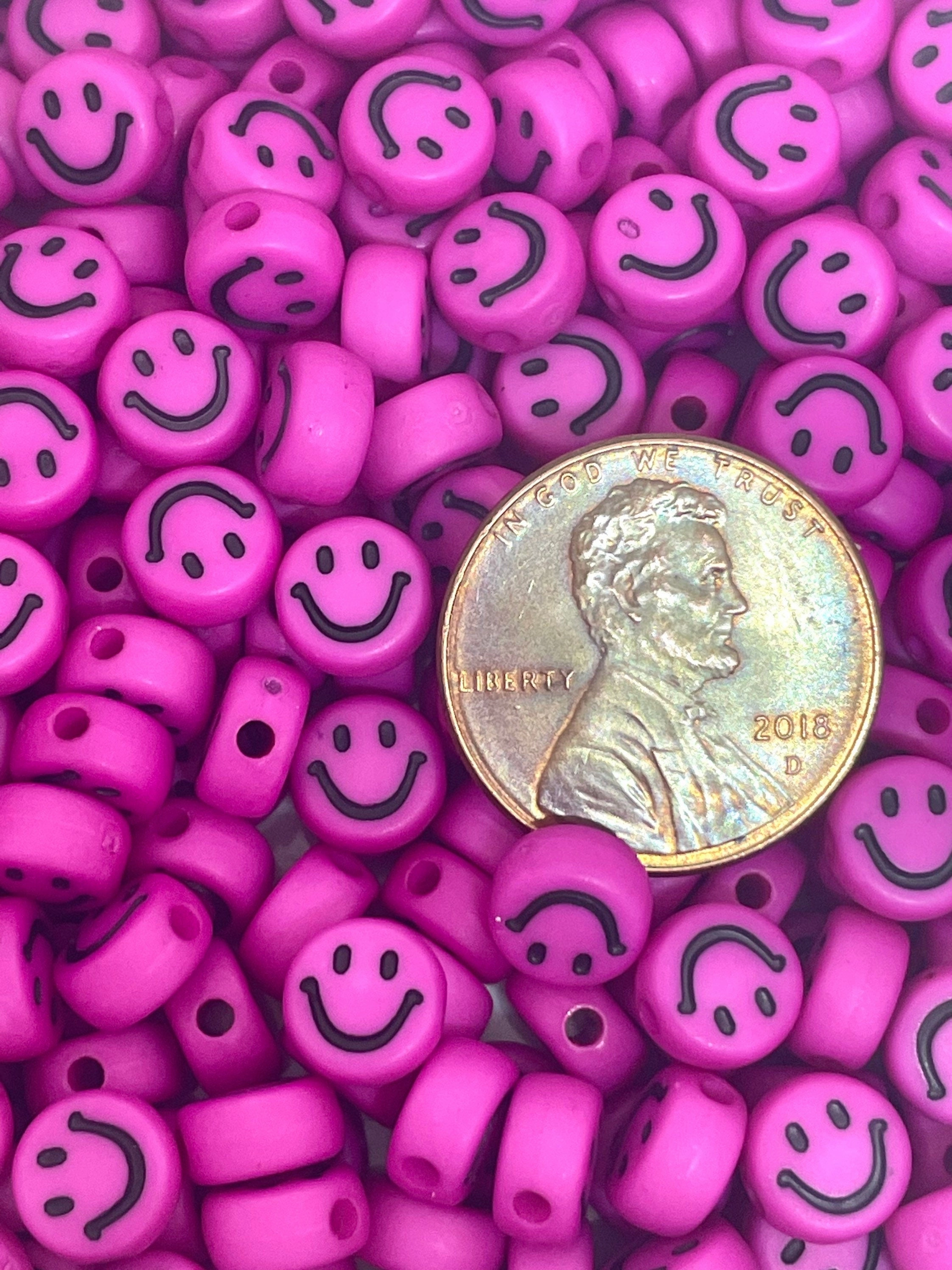 Cute Bright Pink Emoji Beads, Smiley Face Charm, Happy Face Beads for Jewelry Making, Necklace, Bracelet, Name Jewelry, SMOL Ring