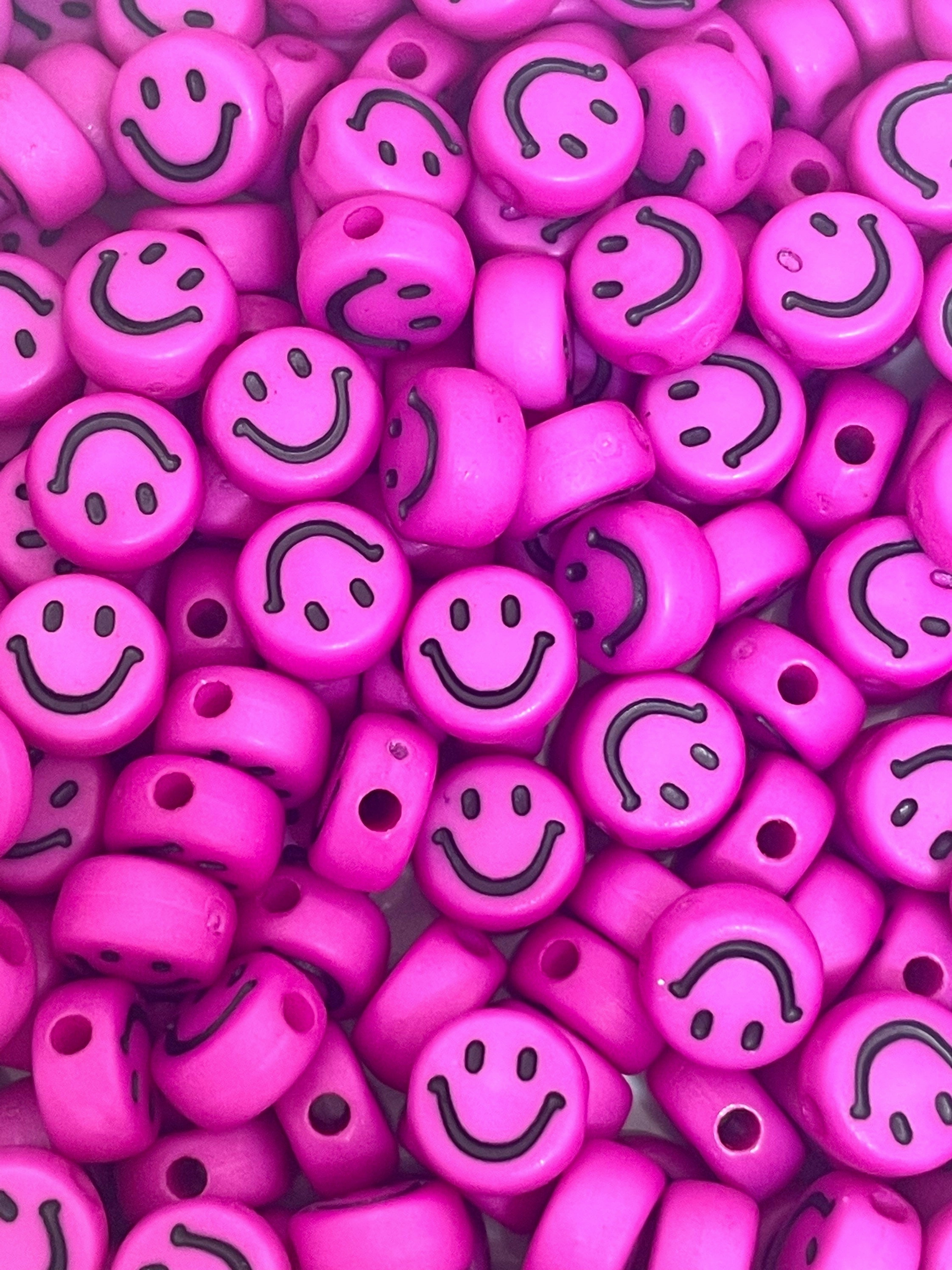 Cute Bright Pink Emoji Beads, Smiley Face Charm, Happy Face Beads for Jewelry Making, Necklace, Bracelet, Name Jewelry, SMOL Ring
