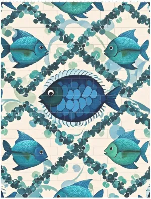 Cyan Fish Pattern Building Block Puzzle Personalized Building Bricks for Adults Square Shaped Block Puzzle Building Valentine's Day Gifts for Home Decor Brick Puzzle