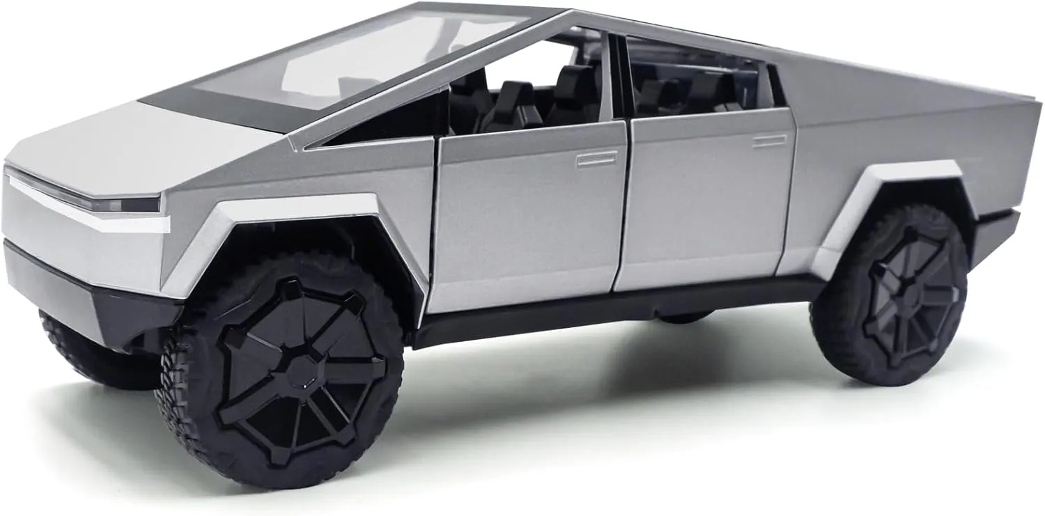 Cybertruck Model: 1/24 Diecast Metal Toy Trucks with Lights and Sounds, Mini Vehicles Toys for Boys, Ages 3 and Up (Silver)