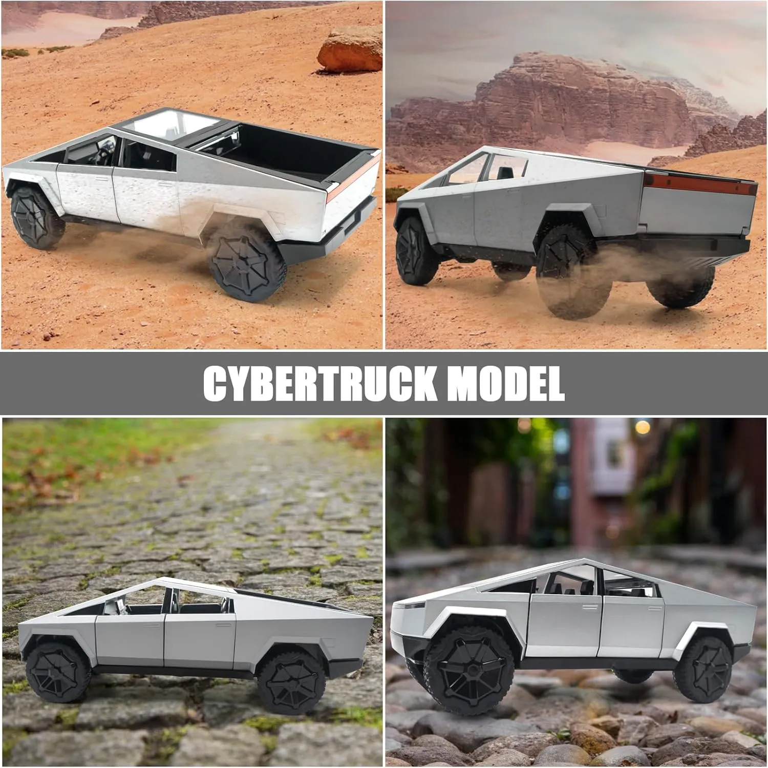 Cybertruck Model: 1/24 Diecast Metal Toy Trucks with Lights and Sounds, Mini Vehicles Toys for Boys, Ages 3 and Up (Silver)