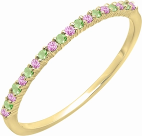Dazzlingrock Collection 0.15 Cttw 10K Solid Gold Round Pink Sapphire & Peridot Womens Wedding Band Stackable Ring
