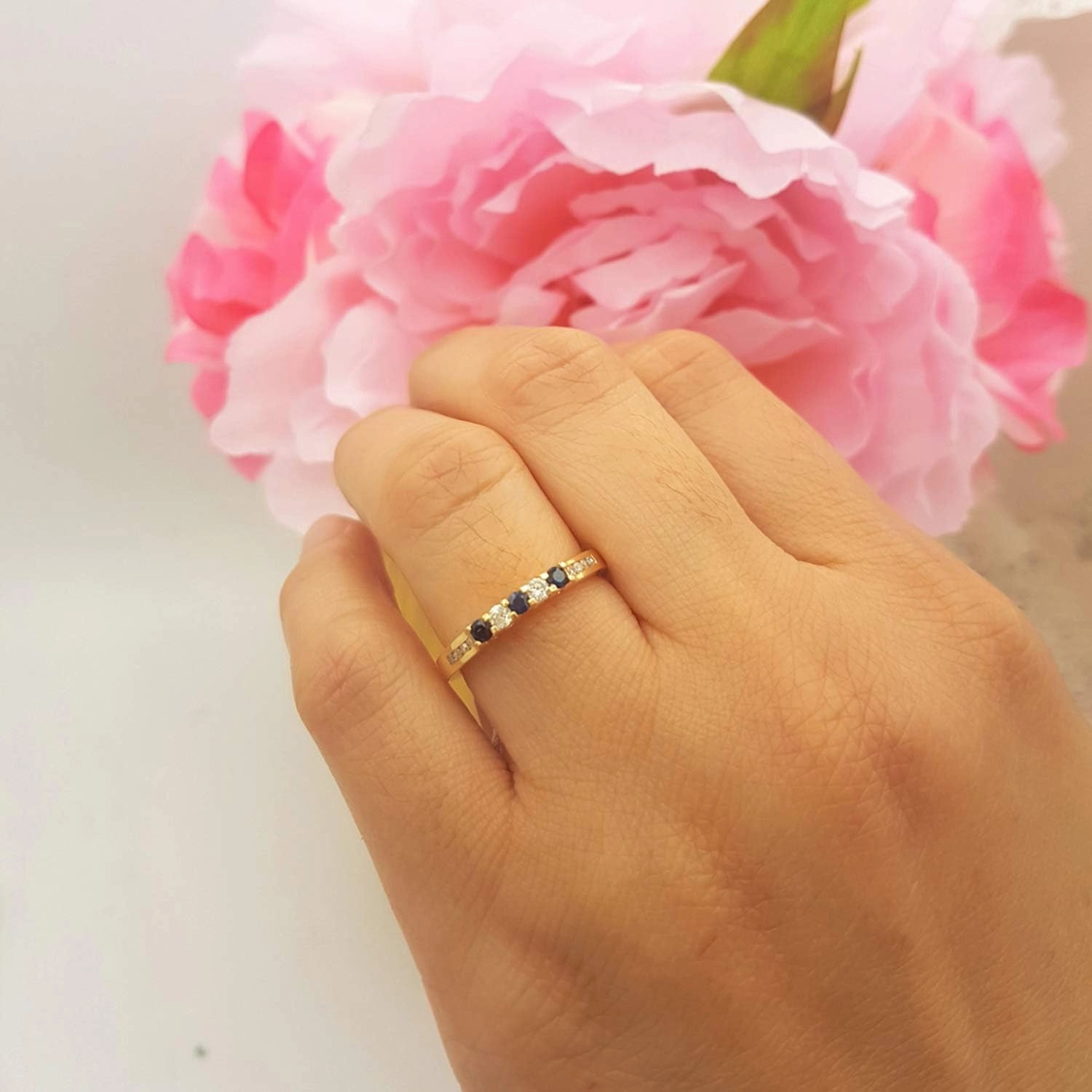 Dazzlingrock Collection 14K Round Gemstone & White Diamond Ladies Anniversary Wedding Stackable Band Guard Ring, Yellow Gold
