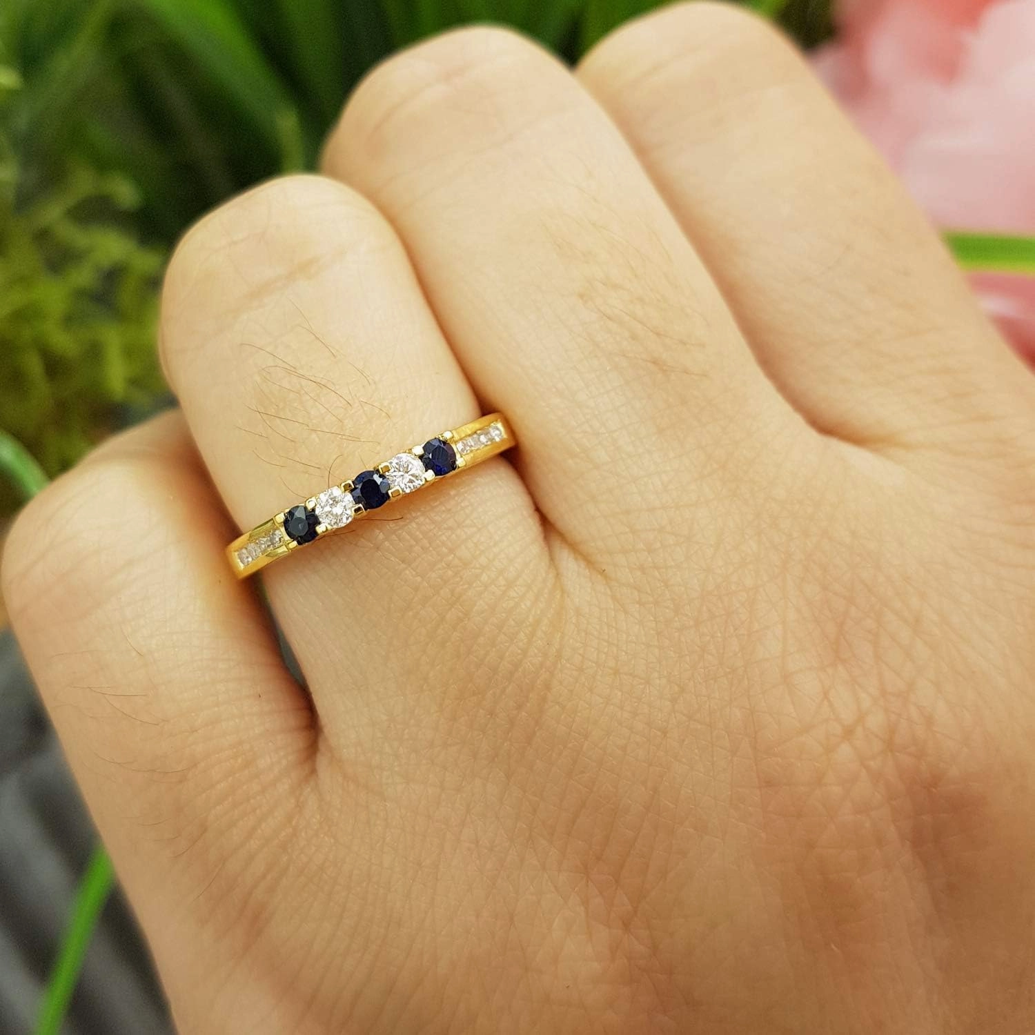 Dazzlingrock Collection 14K Round Gemstone & White Diamond Ladies Anniversary Wedding Stackable Band Guard Ring, Yellow Gold