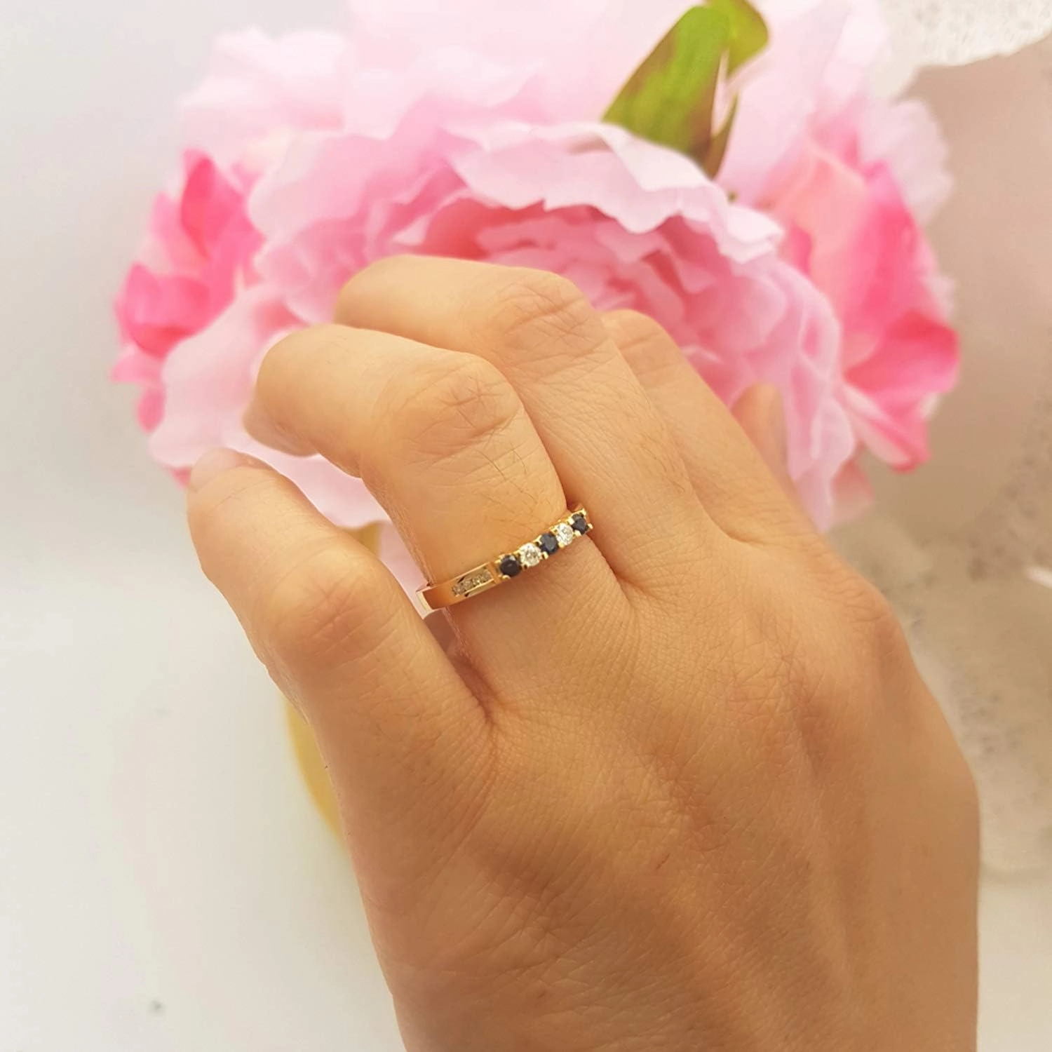 Dazzlingrock Collection 14K Round Gemstone & White Diamond Ladies Anniversary Wedding Stackable Band Guard Ring, Yellow Gold