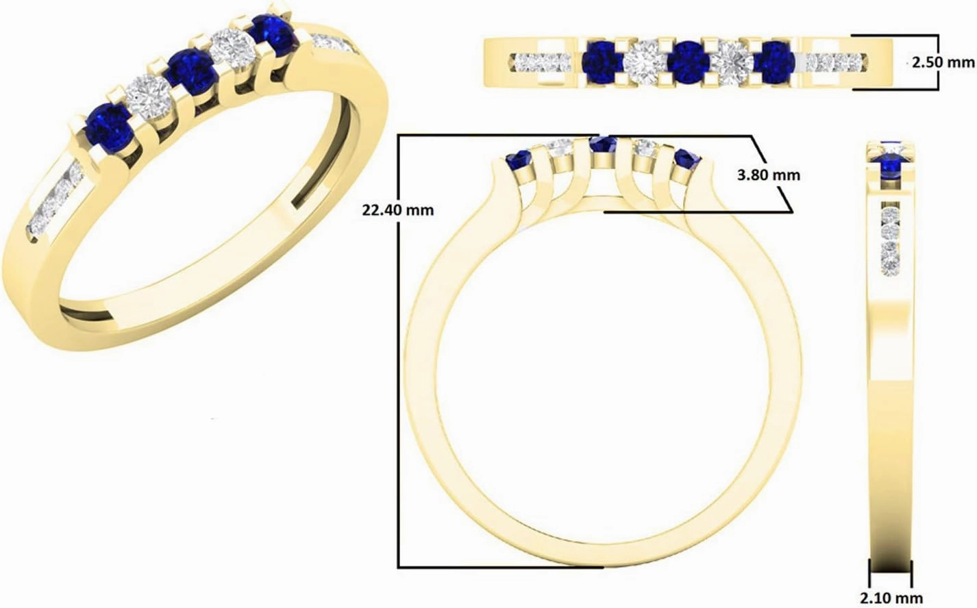 Dazzlingrock Collection 14K Round Gemstone & White Diamond Ladies Anniversary Wedding Stackable Band Guard Ring, Yellow Gold