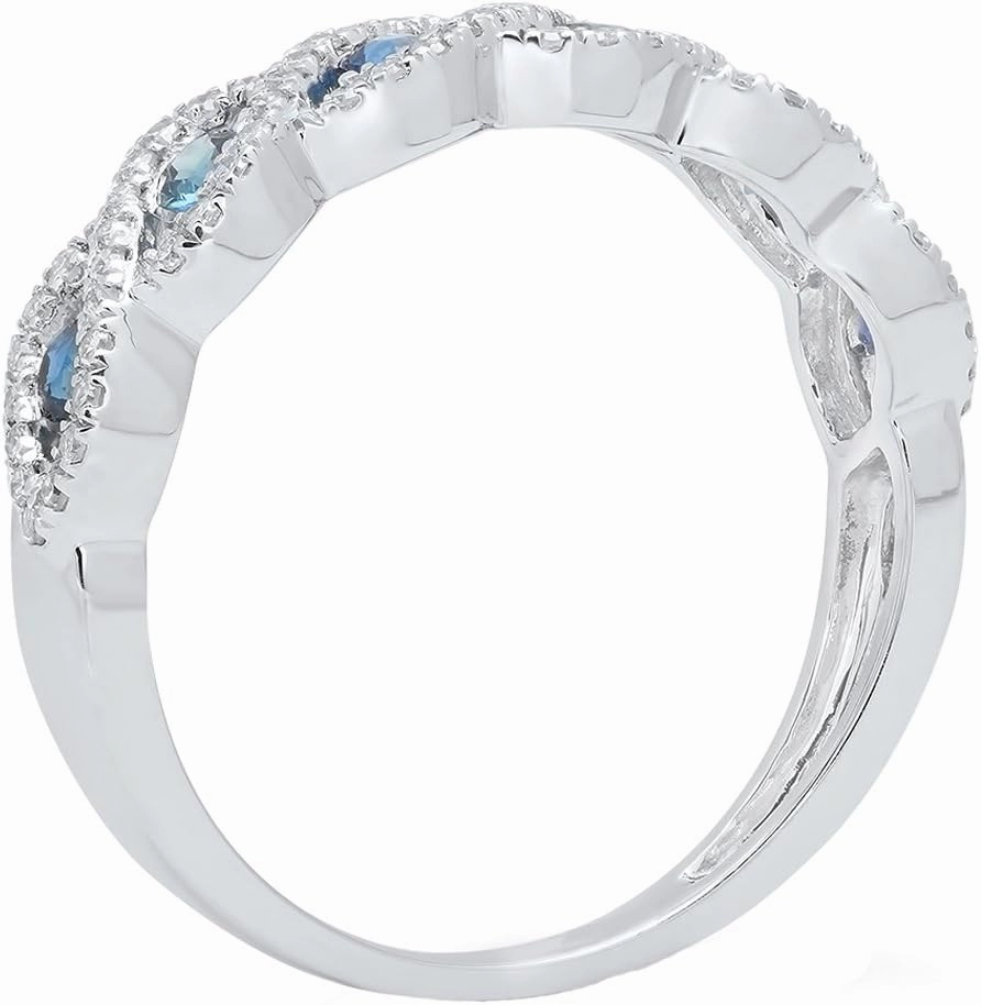 Dazzlingrock Collection 14K Solid Gold Round Blue Sapphire & Diamond Womens Bridal Anniversary Wedding Stackable Band