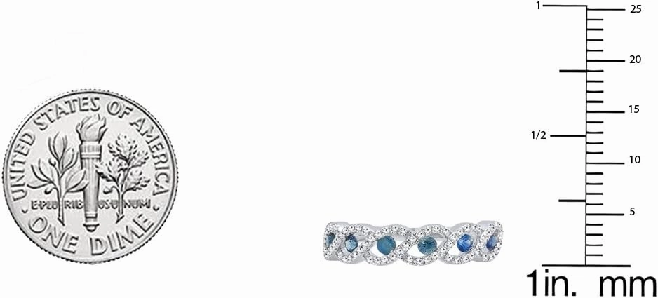 Dazzlingrock Collection 14K Solid Gold Round Blue Sapphire & Diamond Womens Bridal Anniversary Wedding Stackable Band