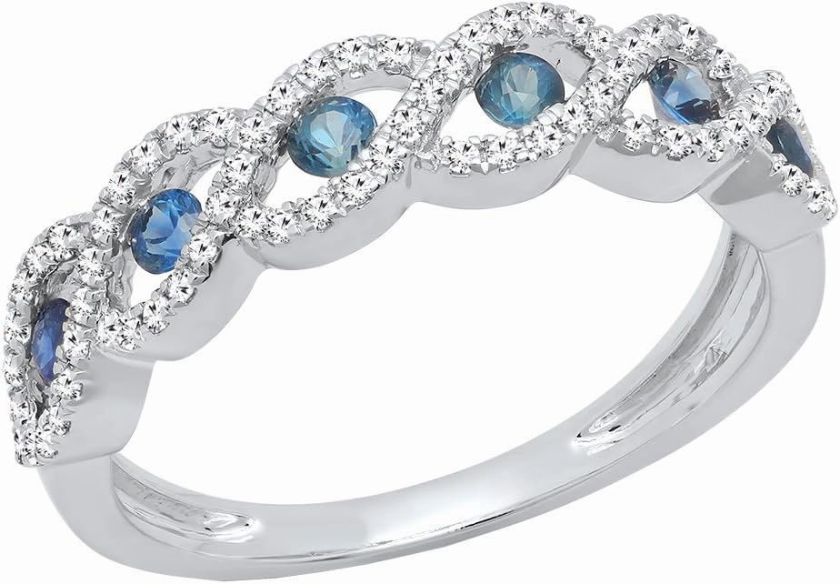 Dazzlingrock Collection 14K Solid Gold Round Blue Sapphire & Diamond Womens Bridal Anniversary Wedding Stackable Band