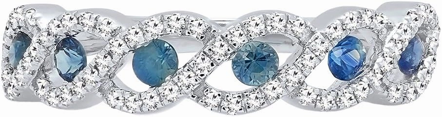 Dazzlingrock Collection 14K Solid Gold Round Blue Sapphire & Diamond Womens Bridal Anniversary Wedding Stackable Band