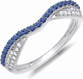 Dazzlingrock Collection 14K Solid Gold Round Blue Sapphire & White Diamond Womens Wedding Band Stackable Ring