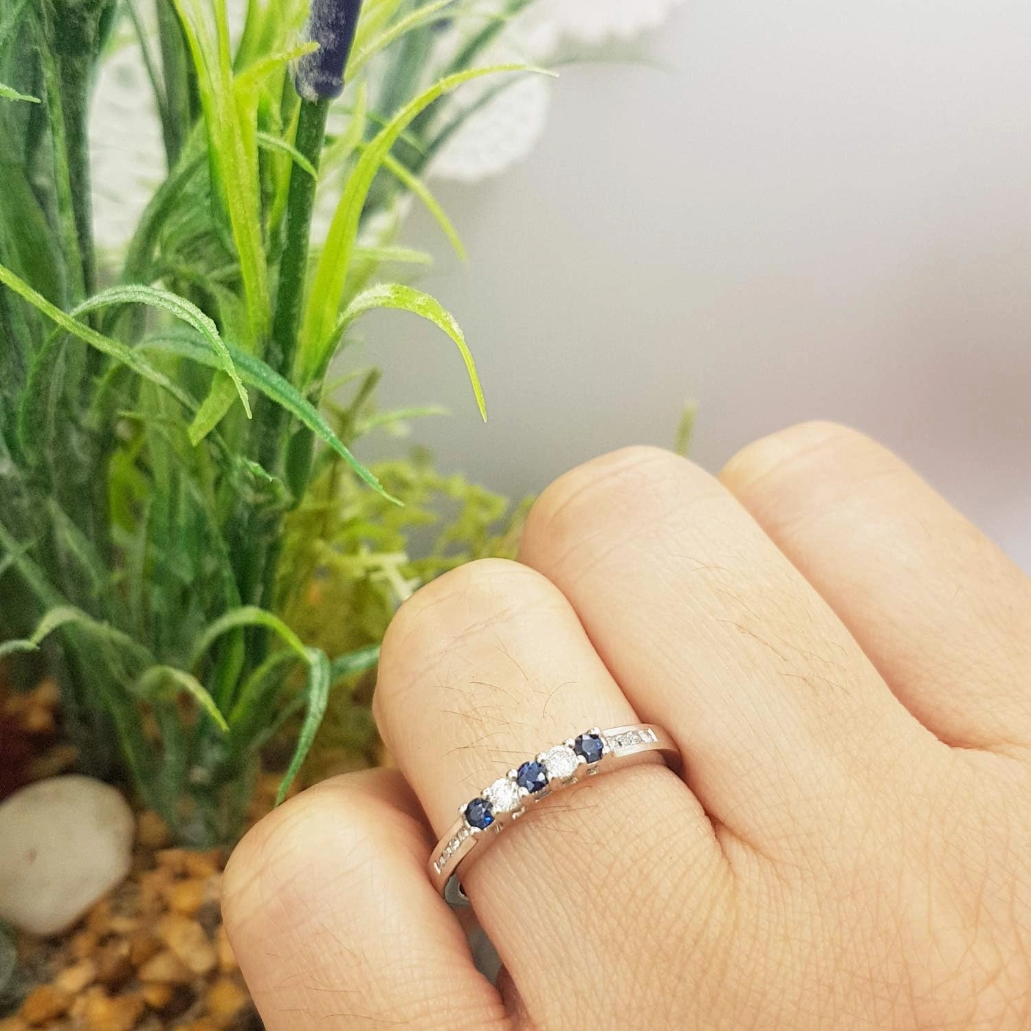 Dazzlingrock Collection Round Gemstone & White Diamond Womens Anniversary Wedding Stackable Band Guard Ring, 14K Solid White Gold