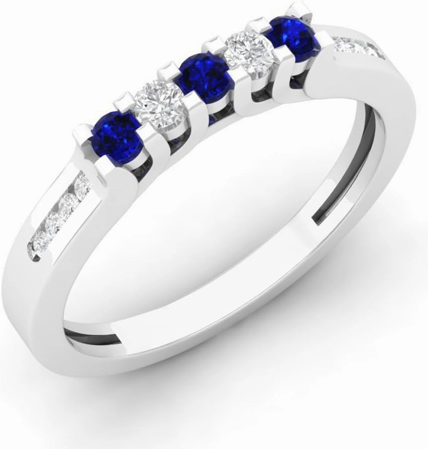 Dazzlingrock Collection Round Gemstone & White Diamond Womens Anniversary Wedding Stackable Band Guard Ring, 14K Solid White Gold