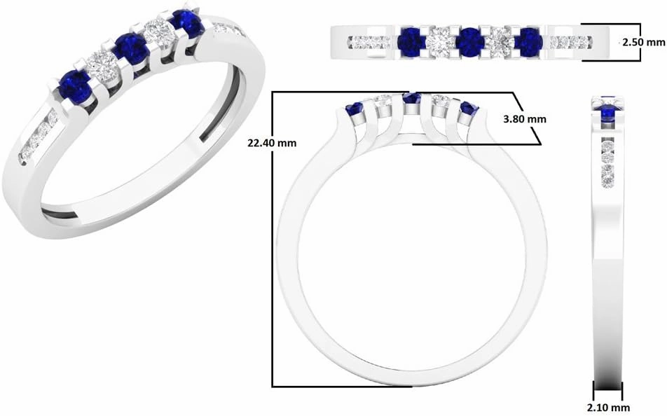 Dazzlingrock Collection Round Gemstone & White Diamond Womens Anniversary Wedding Stackable Band Guard Ring, 14K Solid White Gold