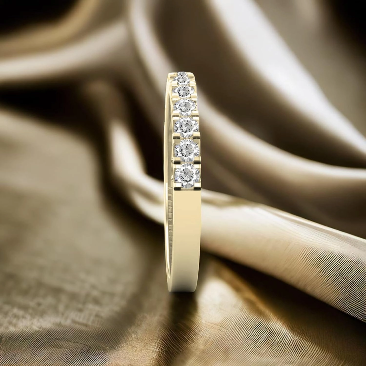 Dazzlingrock Collection Round Lab Created White Sapphire Half Eternity Stackable Wedding Band for Women in 18K Solid Gold