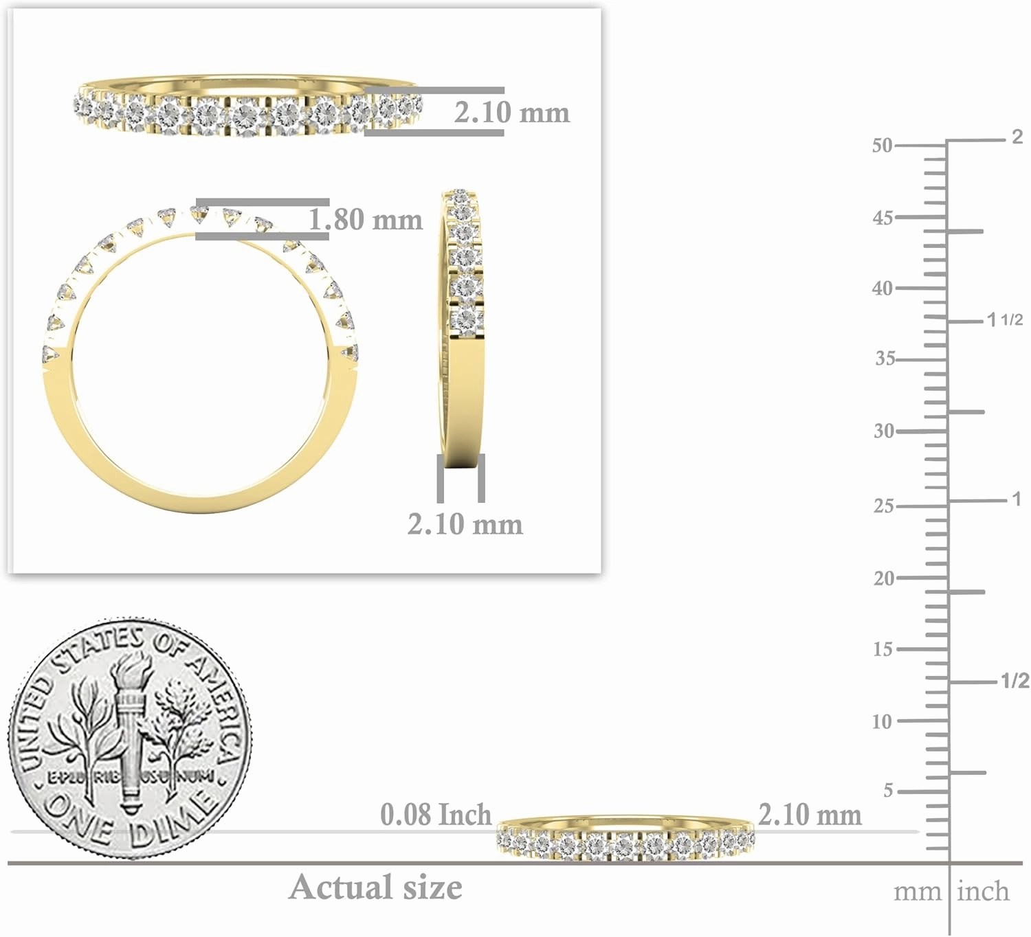 Dazzlingrock Collection Round Lab Created White Sapphire Half Eternity Stackable Wedding Band for Women in 18K Solid Gold