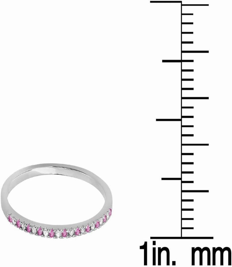 Dazzlingrock Collection Round Pink Sapphire & White Diamond Womens Dainty Anniversary Wedding Stackable Ring, 10K Solid White Gold