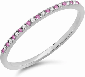 Dazzlingrock Collection Round Pink Sapphire & White Diamond Womens Dainty Anniversary Wedding Stackable Ring, 10K Solid White Gold