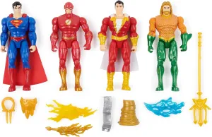 DC Comics, Action Figures 4-Pack, Superman, The Flash, Shazam!, Aquaman 4-inch Figures, Accessories, Superhero Kids Toys for Boys and Girls, Ages 3 
