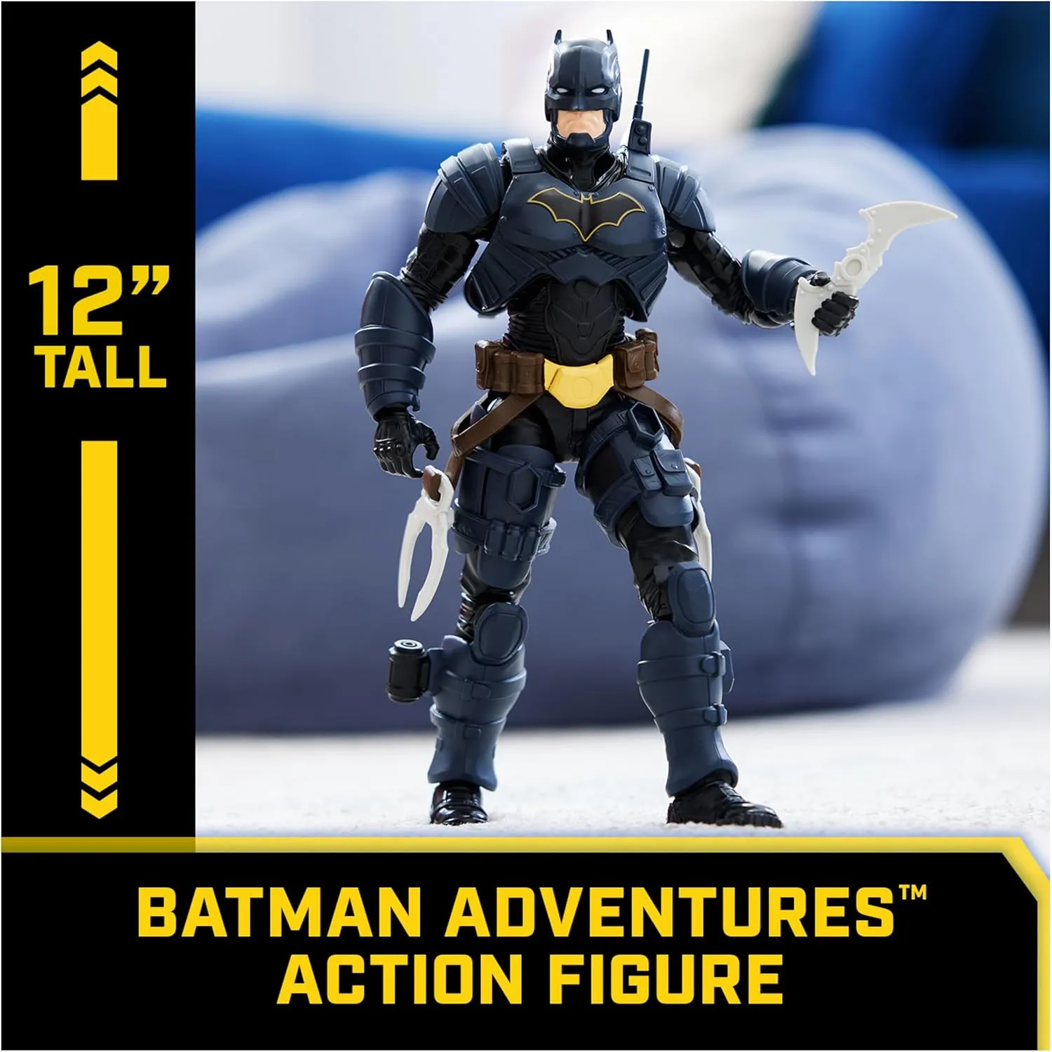 DC Comics, Batman Adventures, Batman Action Figure with 16 Armor Accessories, 17 Points of Articulation, 12-inch, Super Hero Kids Toy for Boys & Girls
