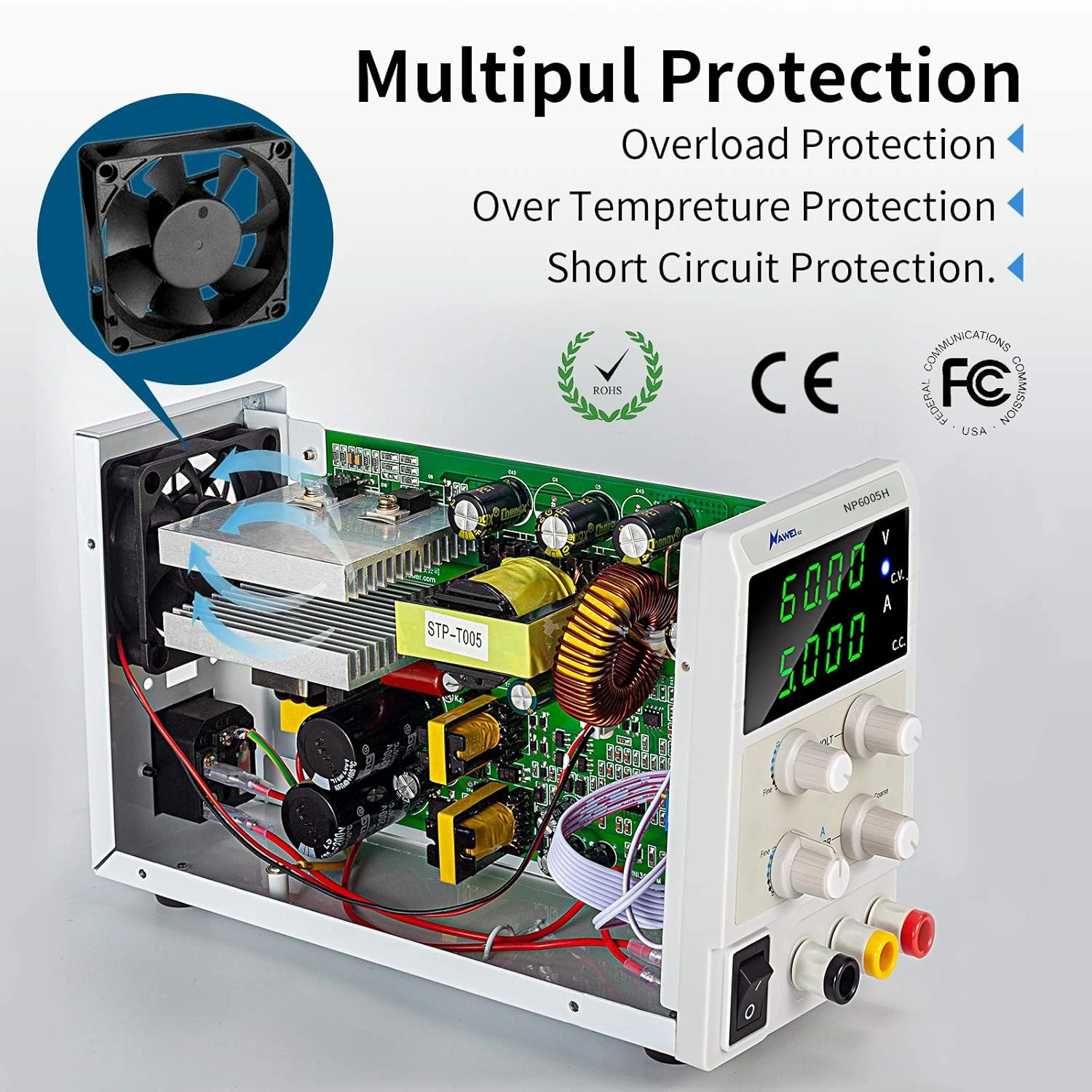 DC Power Supply Variable, Adjustable Bench Switching Regulated Lab Power Supply 60V 5A 4-Bit LED Display for Electronics Testing, Lab Equipment, DIY Projects, Car Repair, Powering E-Bike