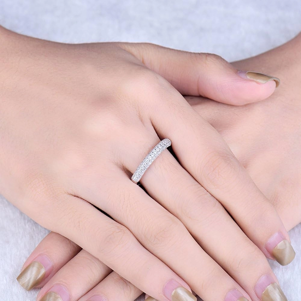 Diamond Rings For Women, 14K White Gold Rings - Real Diamond Ring, Brilliant Diamond Eternity Band Stackable Rings For Couples Engagement Ring & Wedding Band