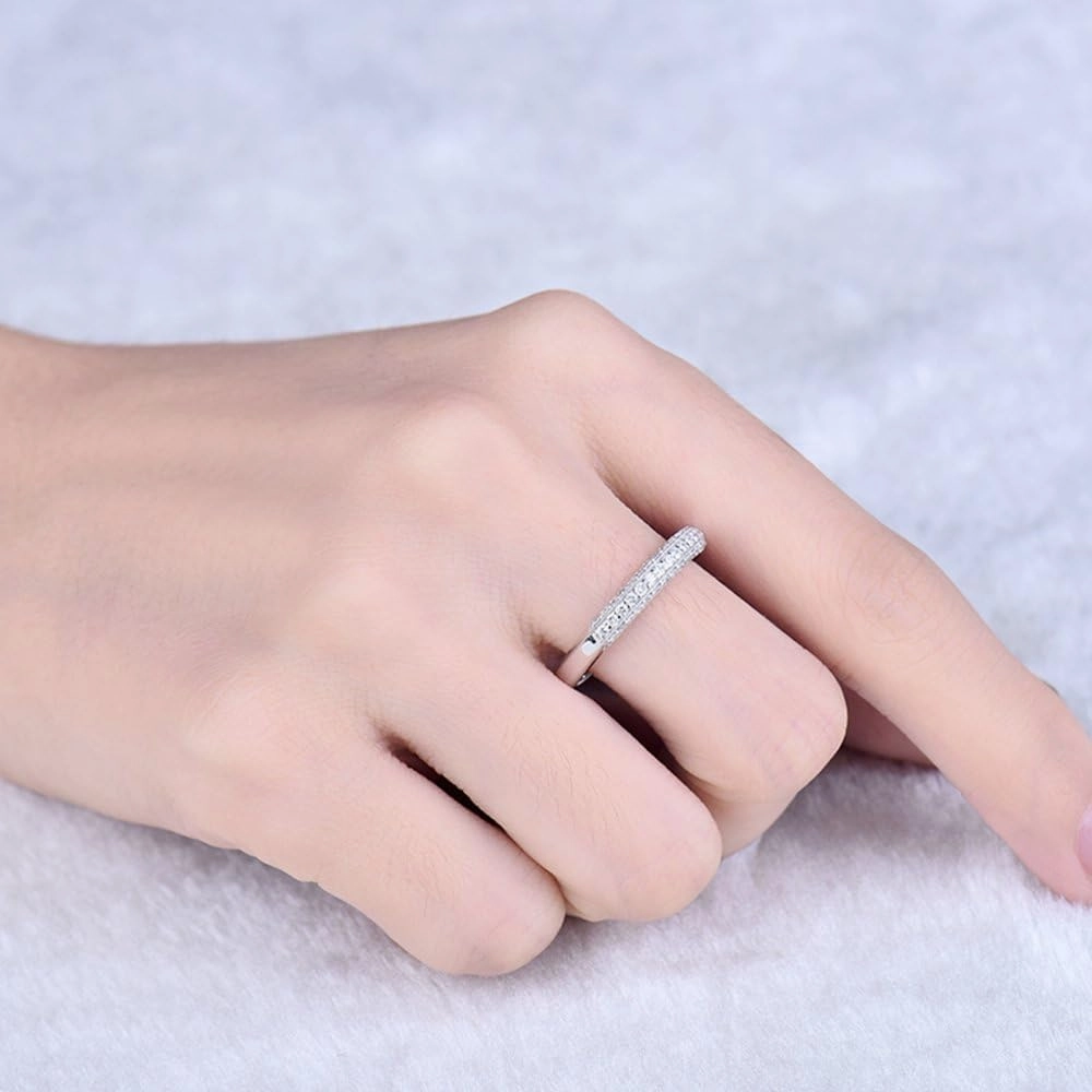 Diamond Rings For Women, 14K White Gold Rings - Real Diamond Ring, Brilliant Diamond Eternity Band Stackable Rings For Couples Engagement Ring & Wedding Band