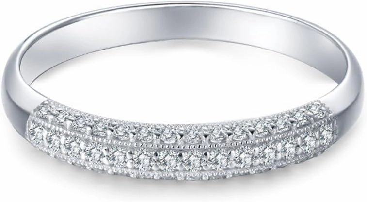 Diamond Rings For Women, 14K White Gold Rings - Real Diamond Ring, Brilliant Diamond Eternity Band Stackable Rings For Couples Engagement Ring & Wedding Band