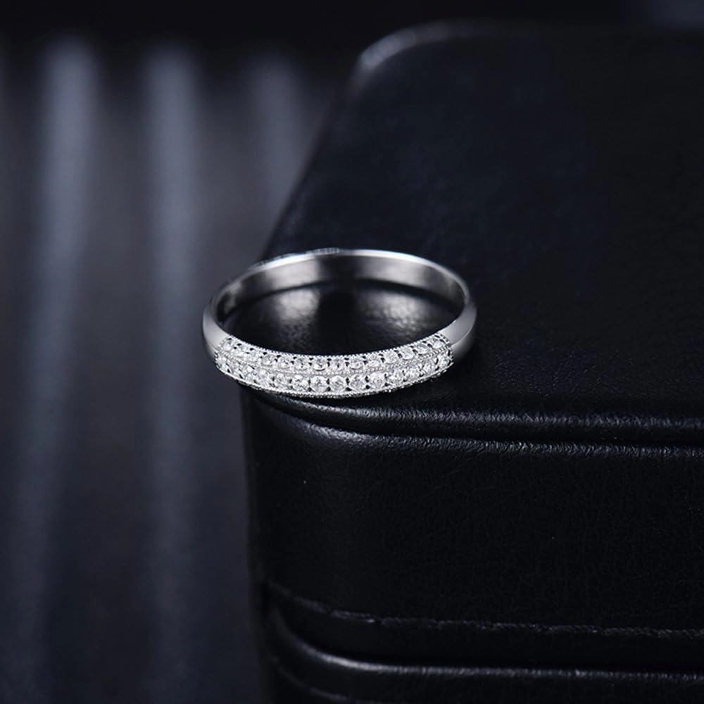 Diamond Rings For Women, 14K White Gold Rings - Real Diamond Ring, Brilliant Diamond Eternity Band Stackable Rings For Couples Engagement Ring & Wedding Band