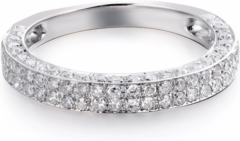 Diamond Rings For Women, 14K White Gold Rings - Real Diamond Ring, Natural Brilliant Diamonds Stackable Rings Eternity Band For Her Engagement Ring & Wedding Band