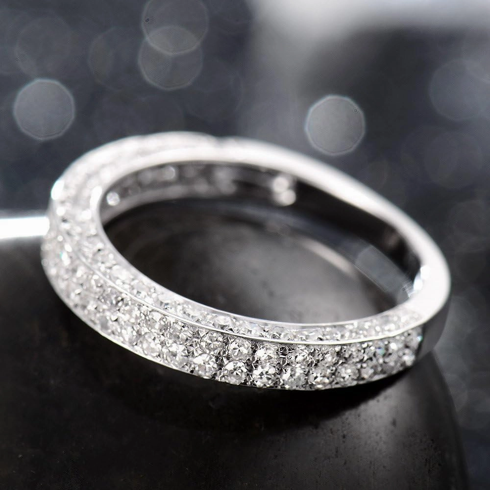 Diamond Rings For Women, 14K White Gold Rings - Real Diamond Ring, Natural Brilliant Diamonds Stackable Rings Eternity Band For Her Engagement Ring & Wedding Band