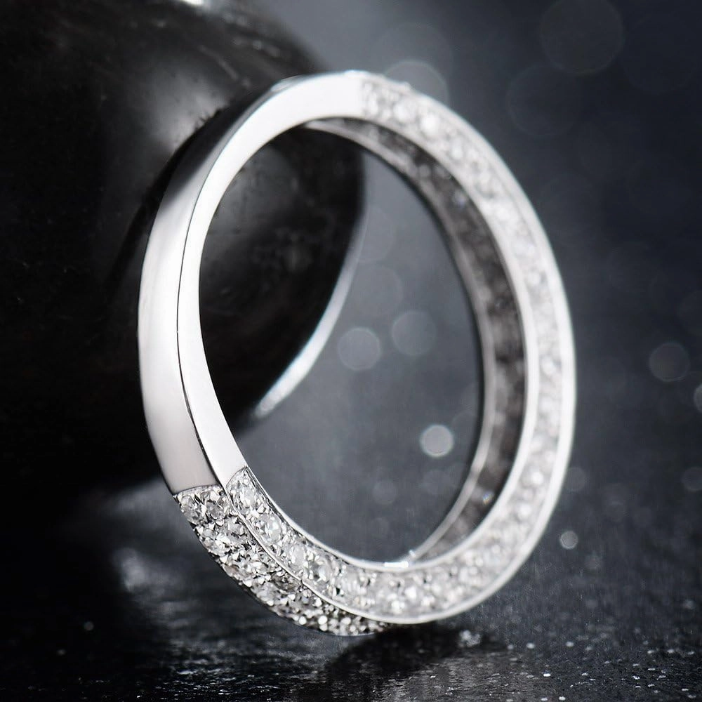 Diamond Rings For Women, 14K White Gold Rings - Real Diamond Ring, Natural Brilliant Diamonds Stackable Rings Eternity Band For Her Engagement Ring & Wedding Band