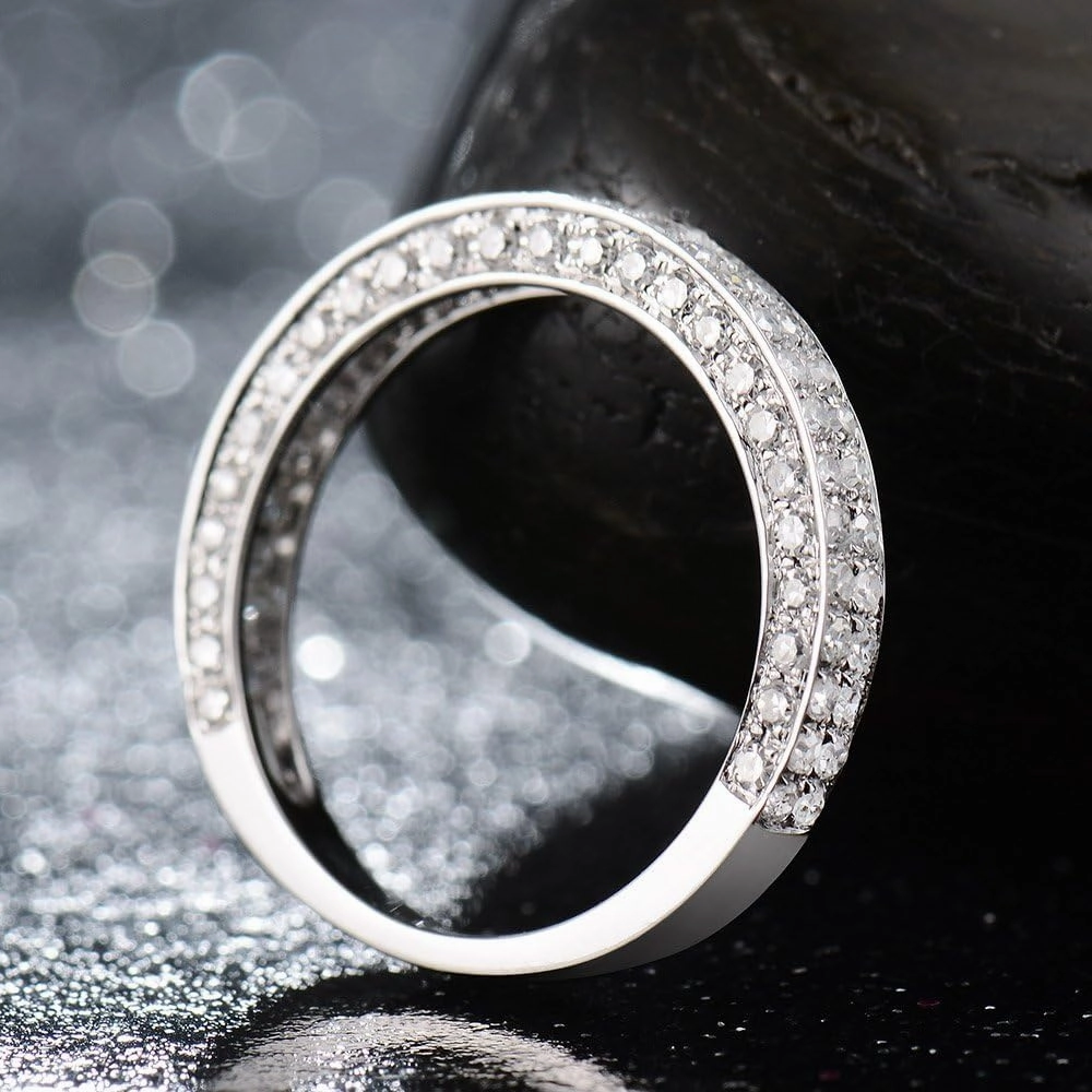 Diamond Rings For Women, 14K White Gold Rings - Real Diamond Ring, Natural Brilliant Diamonds Stackable Rings Eternity Band For Her Engagement Ring & Wedding Band