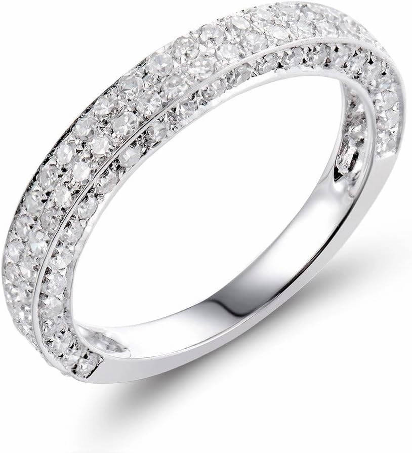 Diamond Rings For Women, 14K White Gold Rings - Real Diamond Ring, Natural Brilliant Diamonds Stackable Rings Eternity Band For Her Engagement Ring & Wedding Band