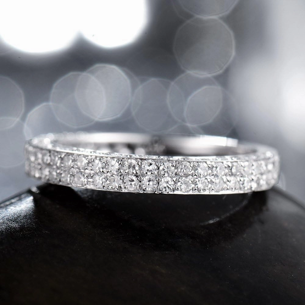 Diamond Rings For Women, 14K White Gold Rings - Real Diamond Ring, Natural Brilliant Diamonds Stackable Rings Eternity Band For Her Engagement Ring & Wedding Band