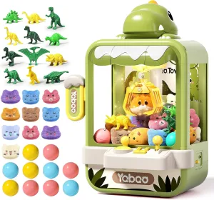 Dinosaur Claw Machine for Kids,Electronic Arcade Game Machine with Music,Mini Vending Machine Boys Birthday Toys Gifts Age 3  Years,Includes 10 Plush Toys & 12 Dinosaur Accessories(Small)
