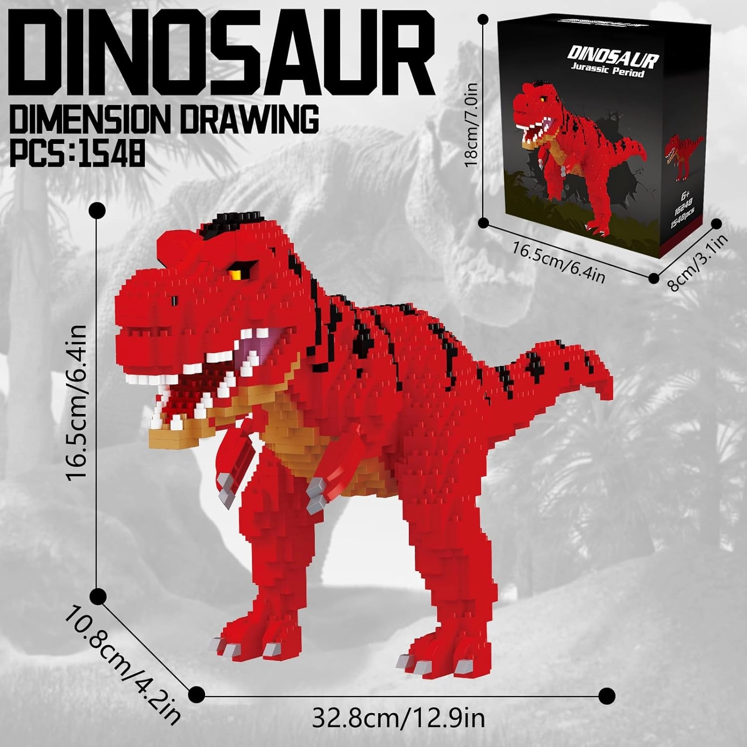 Dinosaur Torvosaurus Building Blocks Model Decor Micro Mini Blocks Toy Birthday for Age 6  Children Adults Teens 1548 Pieces
