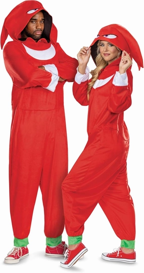 Disguise Adult Sonic Knuckles Adult Costume, Official Sonic Movie 3 Hooded Jumpsuit for Men and Women
