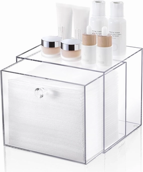 Disposable Face Towel Container Box Compatible with Clean Skin Club Clean Towel XL, AcrylicTowel Storage Bin with Drawer, Makeup Organizer stackable holder, Ideal for Vanity, Bathroom Organization